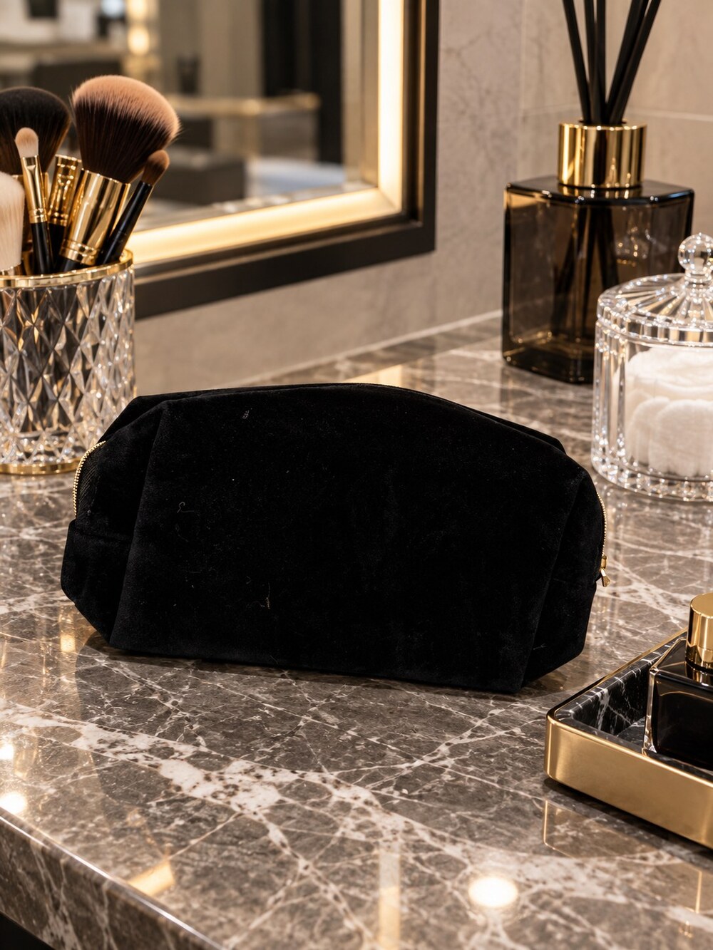 Yves Saint Laurent Black Velvet Makeup Bag | Soft Velvet Texture - Picture 3 of 6